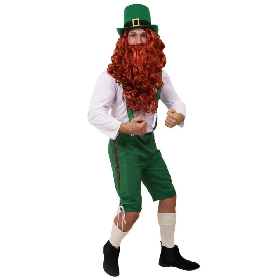 image 1 of Irish Leprechaun Costume & Red Beard Green | L
