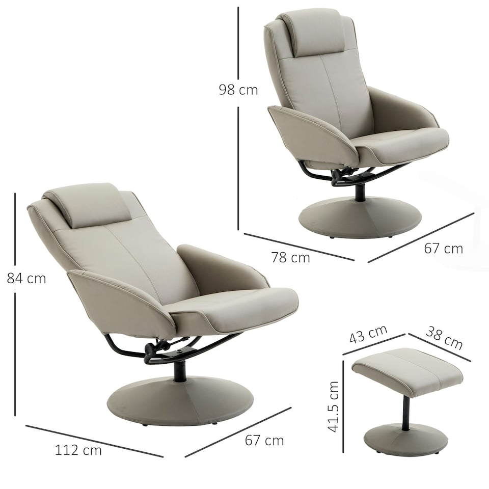 image 1 of HOMCOM Swivel Armchair with Footstool and Adjustable Backrest Grey