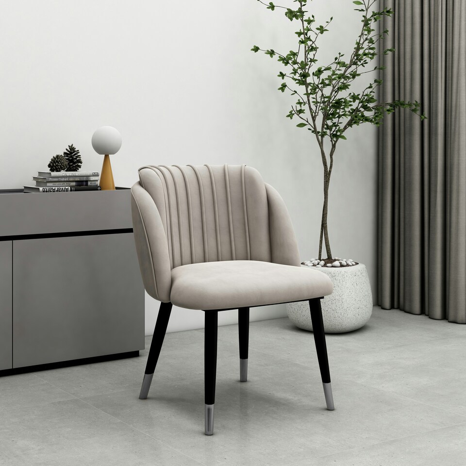 image 1 of Set of 2 Milano Velvet Dining Chairs with Stylish Ribbed Back Design, Black Metal Legs with Silver Tips Grey | Silver End Tips