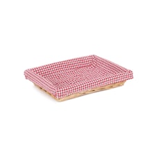 Red Checked Lined Flat Rectangular Wicker Tray | Red | Red | One Size