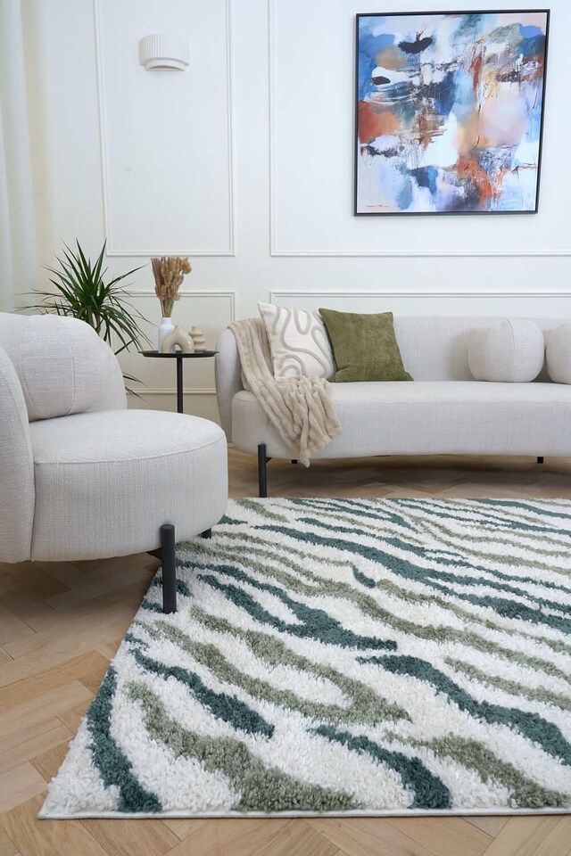 image 1 of The Rugs Moodi Collection Abstract Design Shaggy Soft High Pile Living Room Floor Rug and Runner