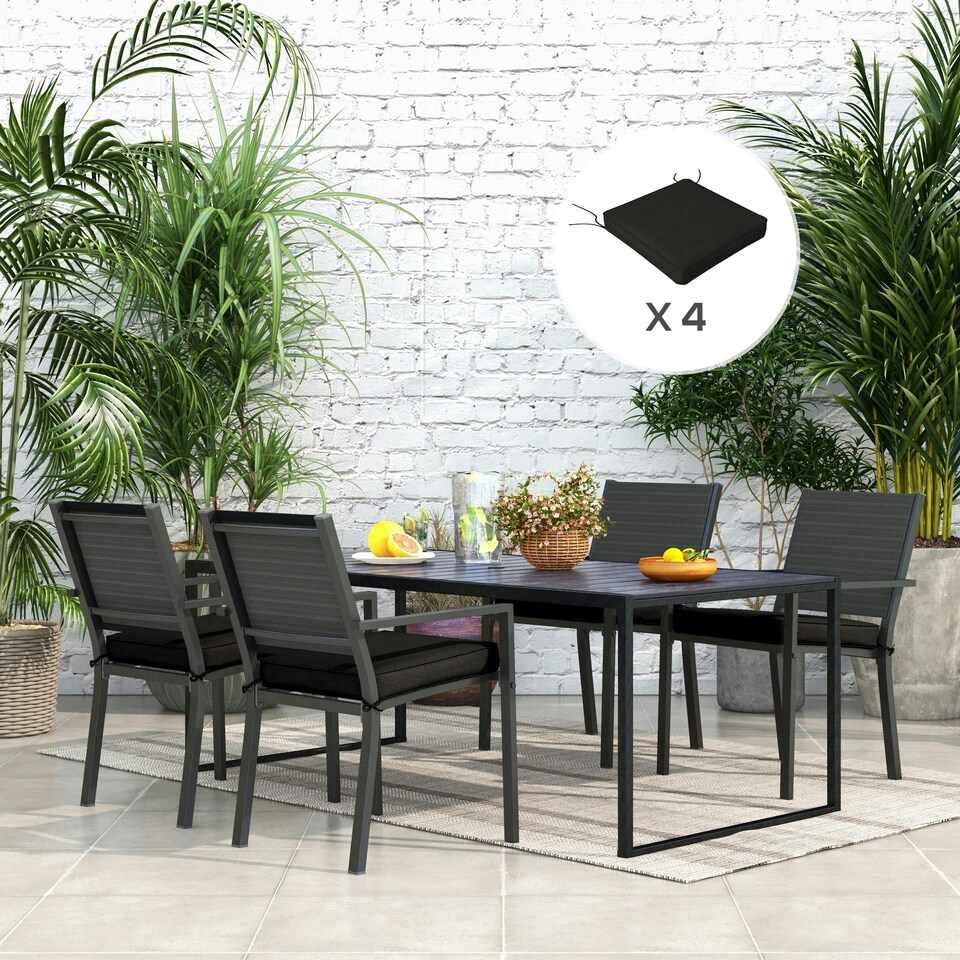 image 1 of Outsunny Set of 4 Outdoor Seat Cushion with Ties, for Patio Furniture, Beige 