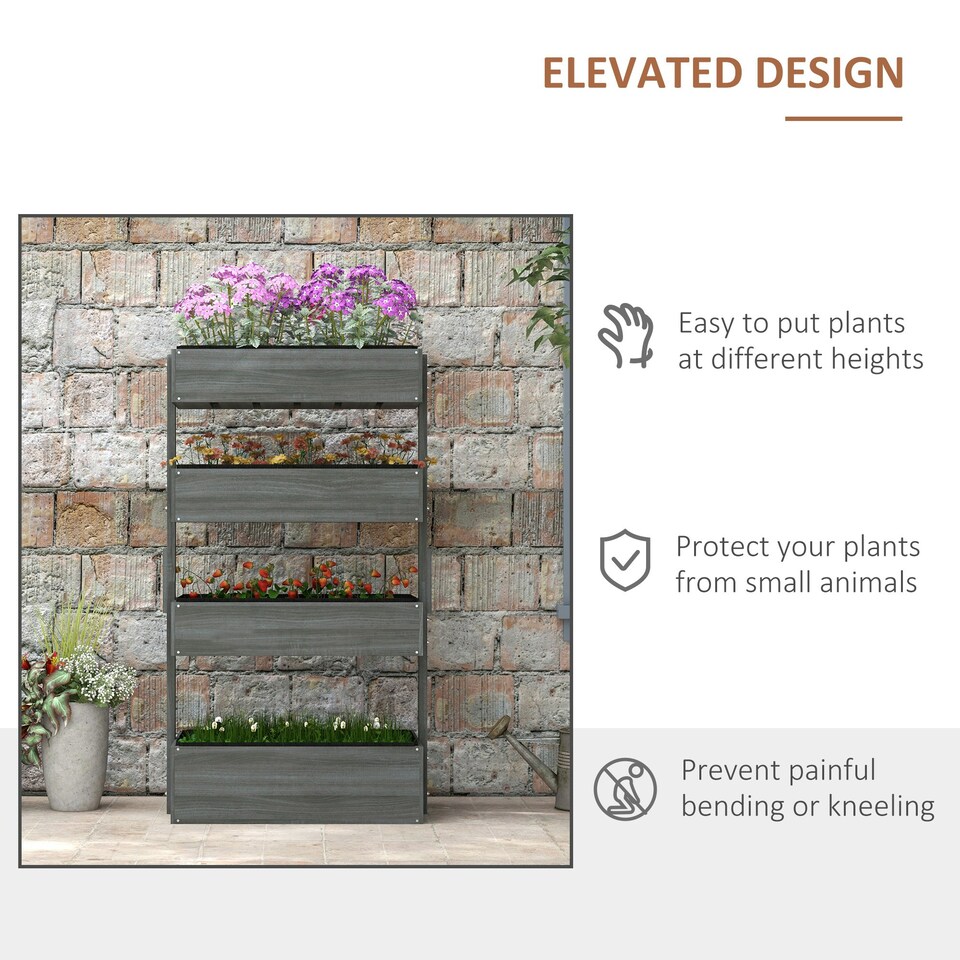 image 1 of Outsunny Raised Garden Bed Wooden Plant Stand Grey Grey