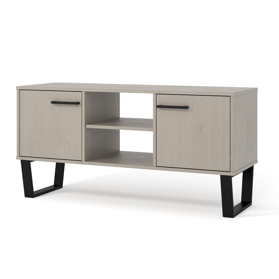image 1 of Texas Wide Screen 2-Door TV Unit - Antique Waxed Pine Media Cabinet with Industrial Handles | Grey | Grey | 1