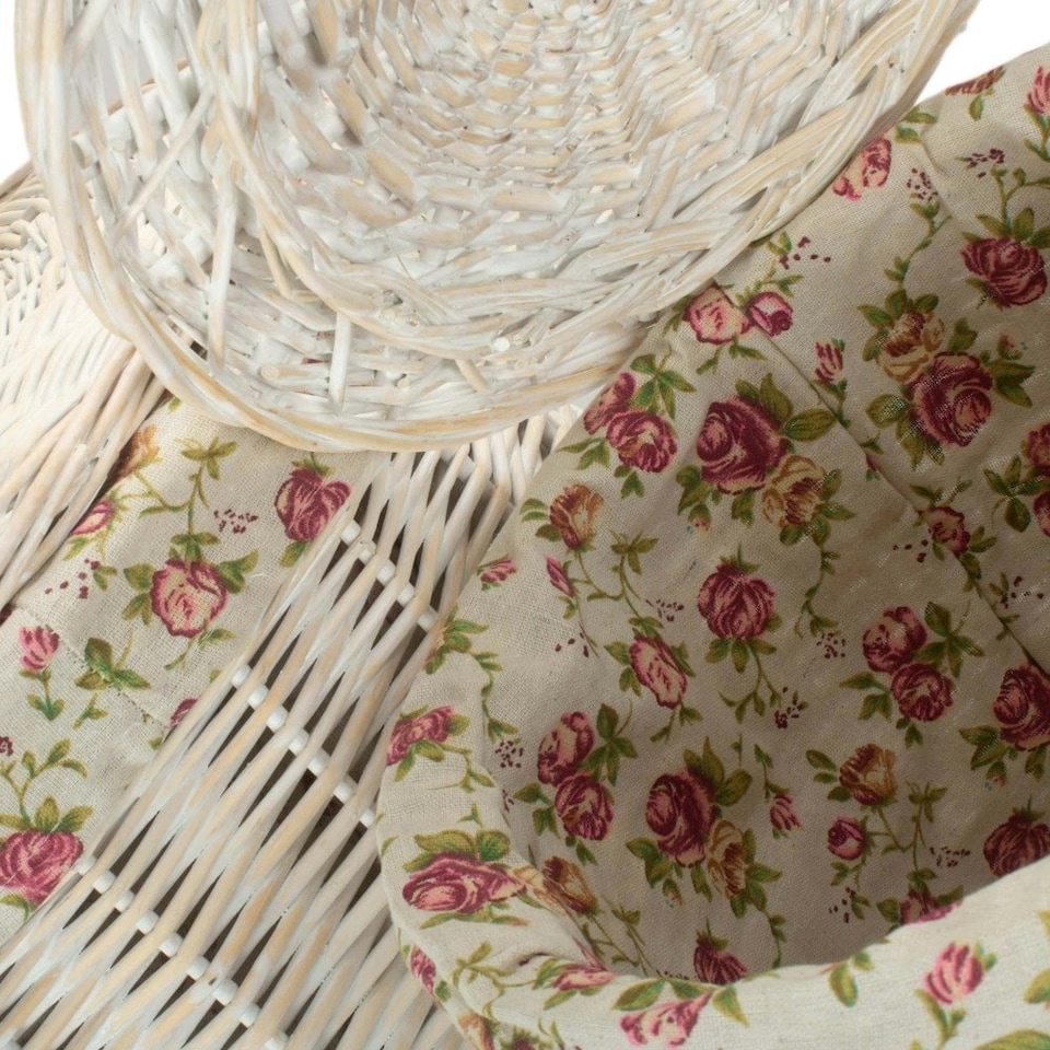 image 1 of Large Round White Wash Laundry Basket with a Garden Rose Lining | Multi | Garden Rose