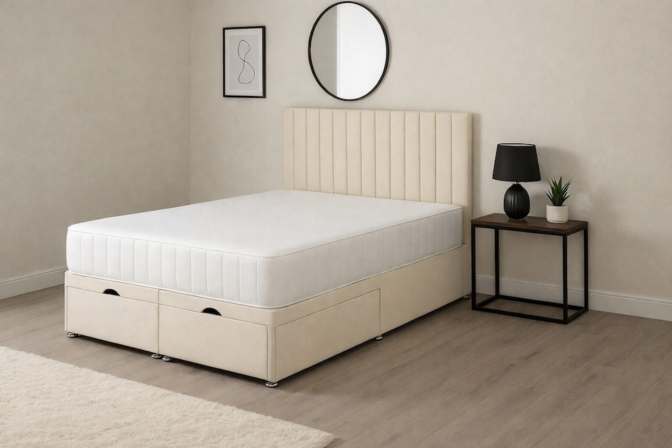 image 1 of Plush Cream Apollo Velvet 2ft6 Small Single End Lift Ottoman Divan Bed Set