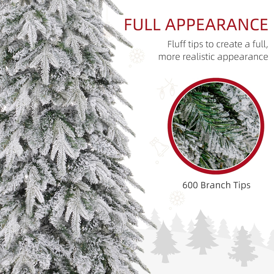 image 1 of HOMCOM 6ft Pencil Artificial Christmas Tree, Snow Flocked mas Tree with Downswept Branches and 600 Tips, Auto Open, Steel Base, Holiday Decoration for Home Office, Green