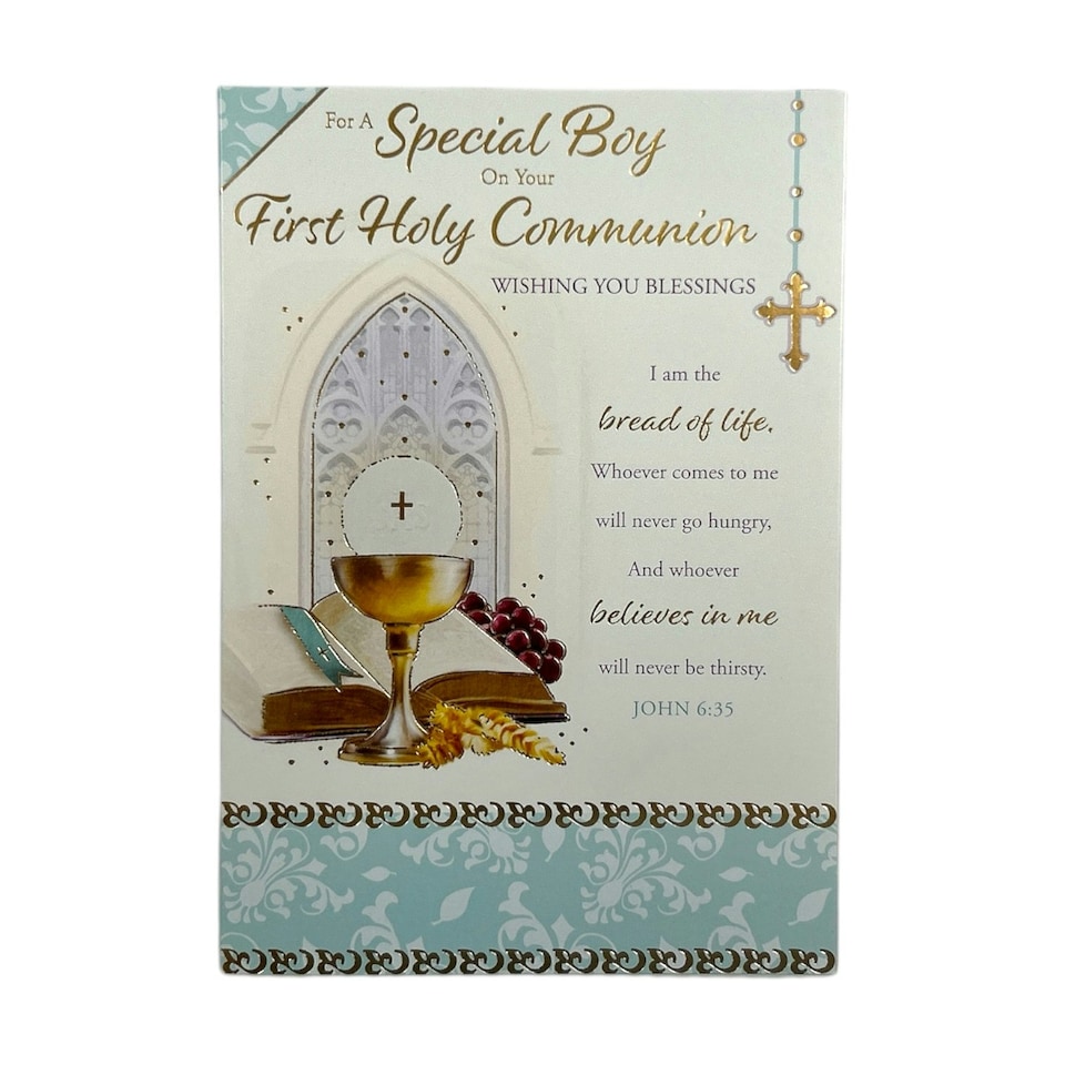 image 1 of For Boy First Holy Communion Chalice & Candle Cross Design Religious Card