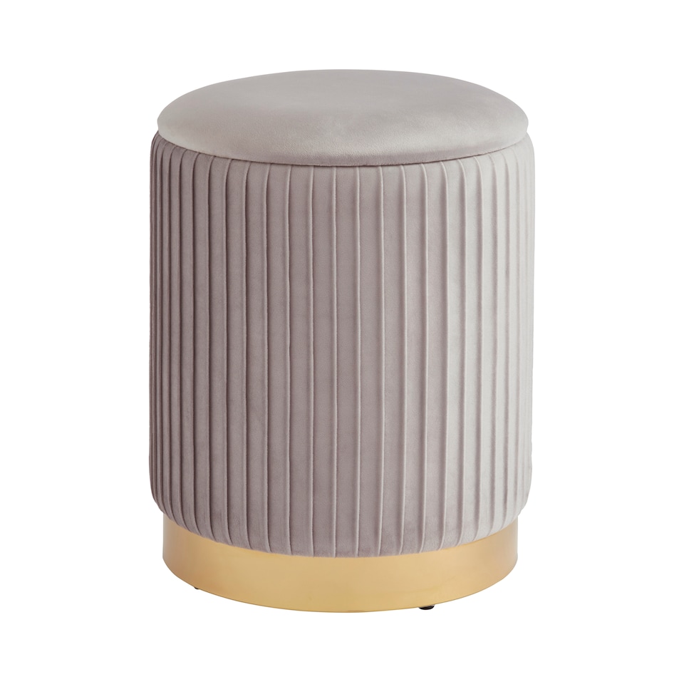 image 1 of Esme Velvet Pleated Storage Stool | Grey | Grey | One Size
