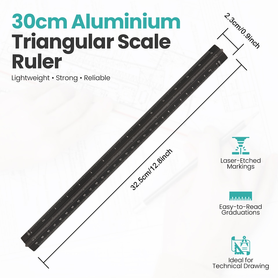image 1 of 30cm Aluminium Triangular Ruler with 6 Precision Scales - 1pc