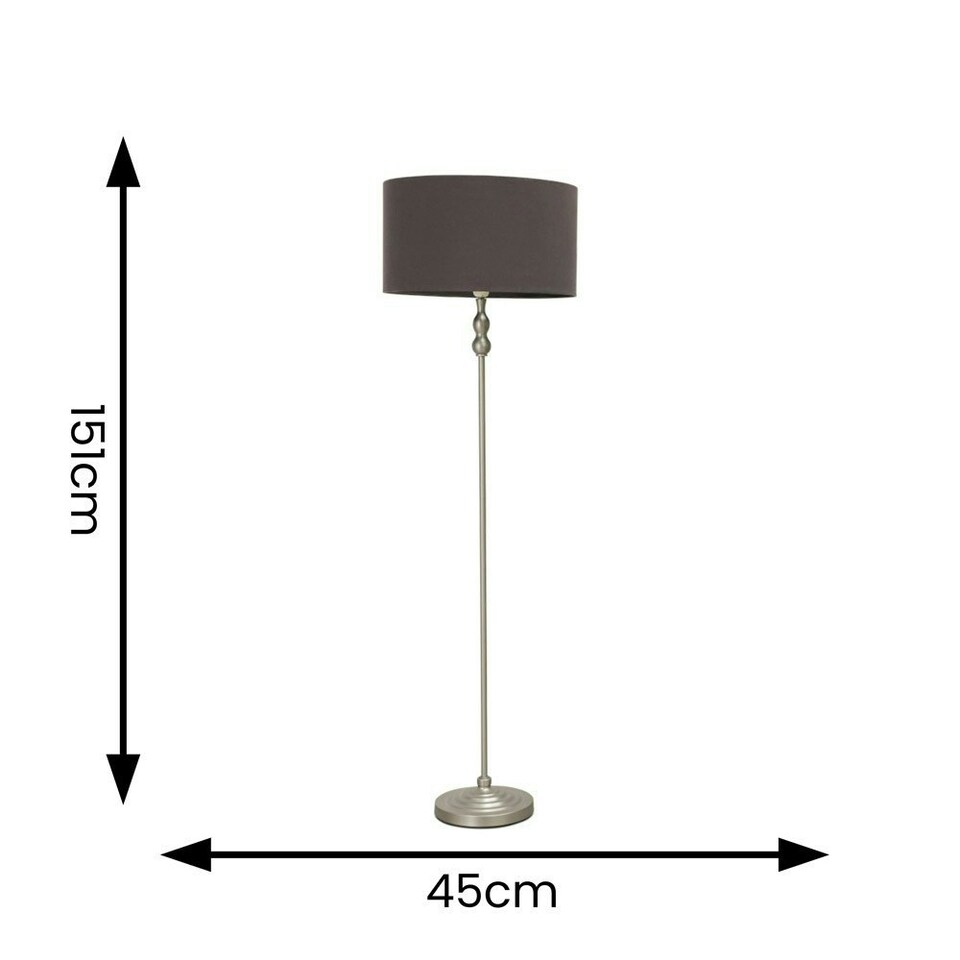 image 1 of ValueLights Maggie Brushed Chrome Silver Candlestick Floor Lamp with Charcoal Fabric Lamp Shade