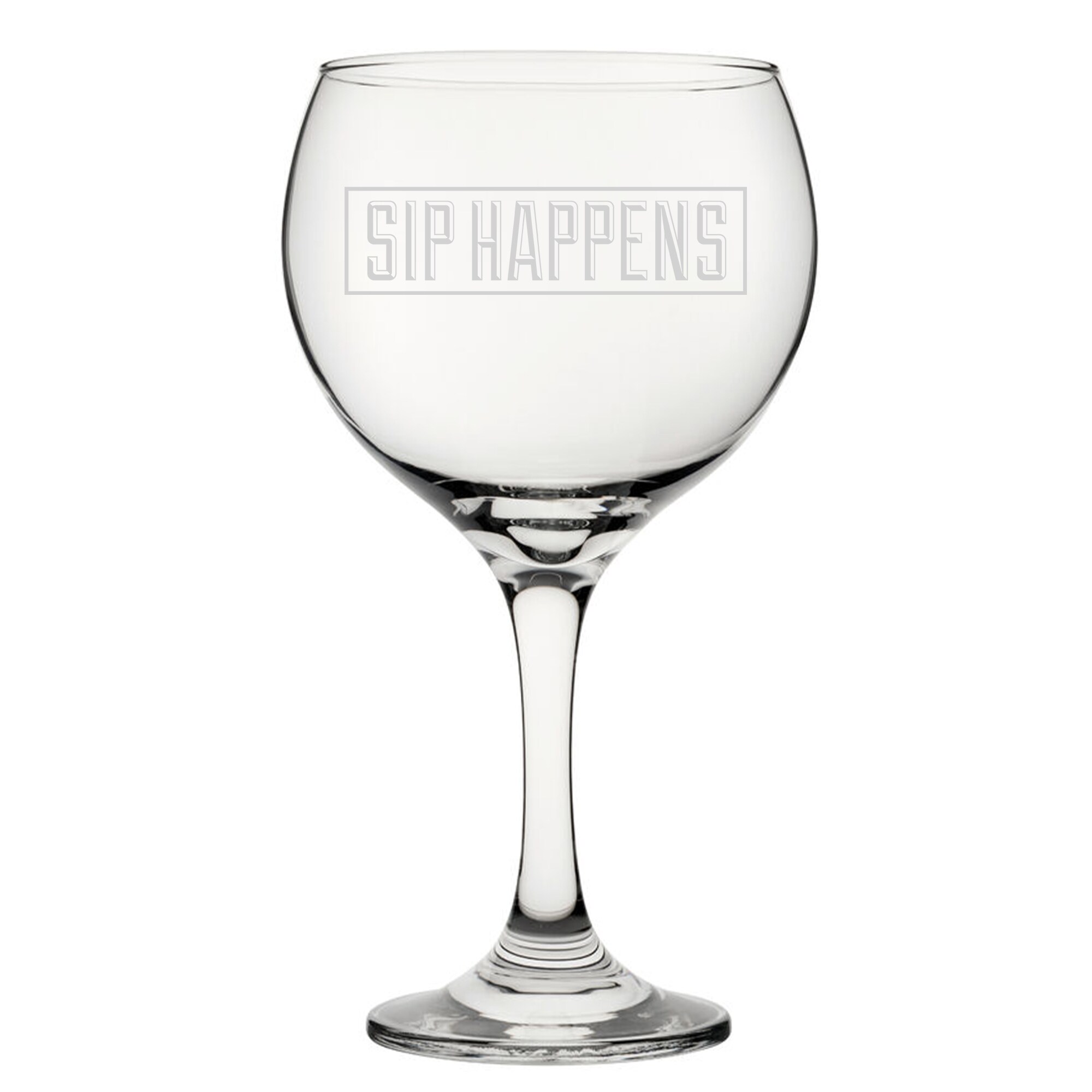 Personalised Sip Happens Engraved Novelty Gin Balloon Cocktail Glass