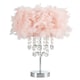 image 2 of Modern Chandelier Style Pink Feather Table Lamp with Waterfall Acrylic Droplets | Pink | Pink | 1