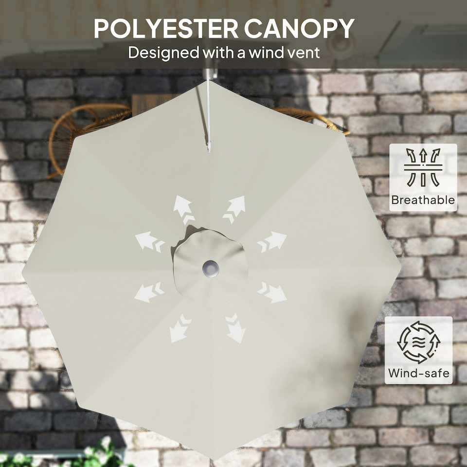 image 1 of Outsunny Sun Parasol with Vent, Wall Umbrella for Patio, Garden, Pool Grey | Light Grey