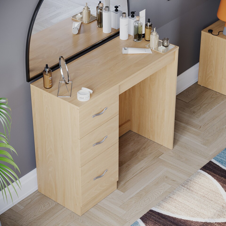 image 1 of Vida Designs Riano 3 Drawer Dressing Table Vanity Makeup Desk, Pine