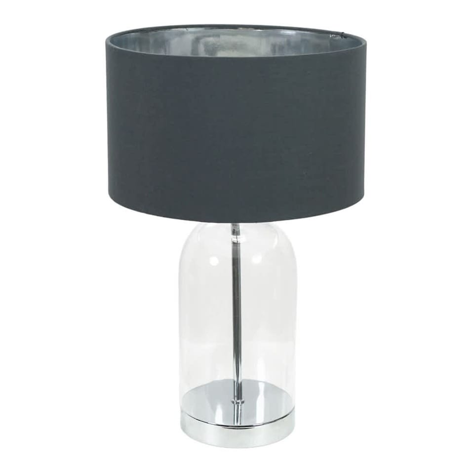 image 1 of ValueLights Jessy Glass Chrome Table Lamp Charcoal Chrome Inner Shade & Bulb | Clear