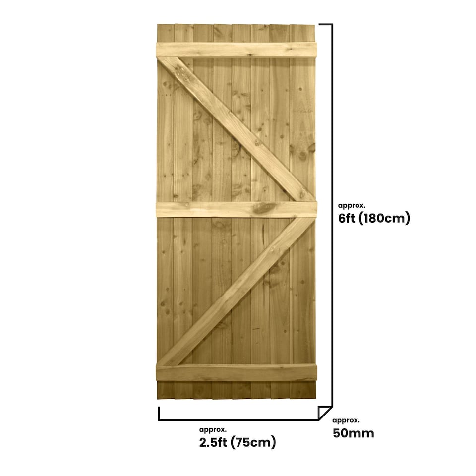 image 1 of Flat Top Wooden Garden Gate 6ft x 2.5ft Feather Edge Semi-Braced Treated Door