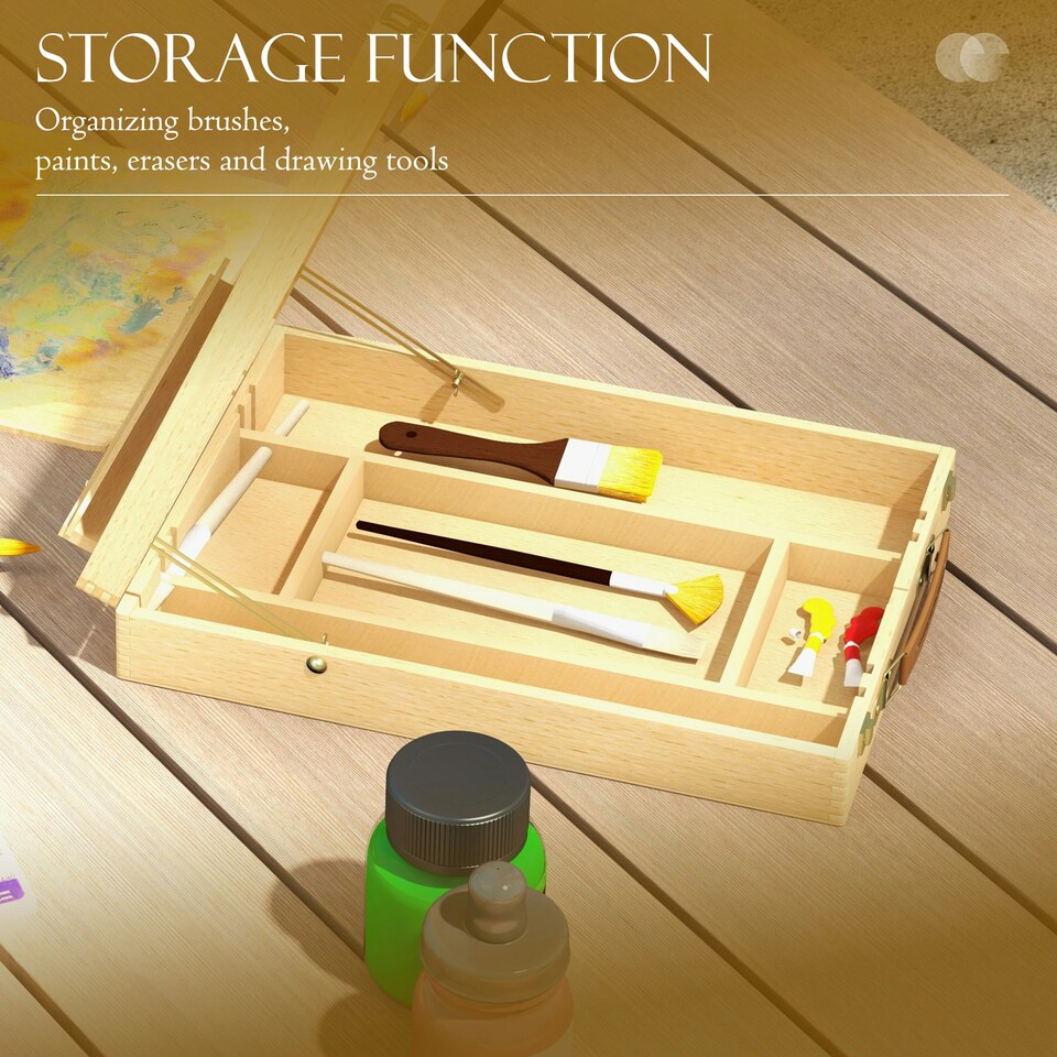 image 1 of Vinsetto Wooden Table Easel Box Hold Canvas up to 61cm Adjustable Sketch Board Yellow