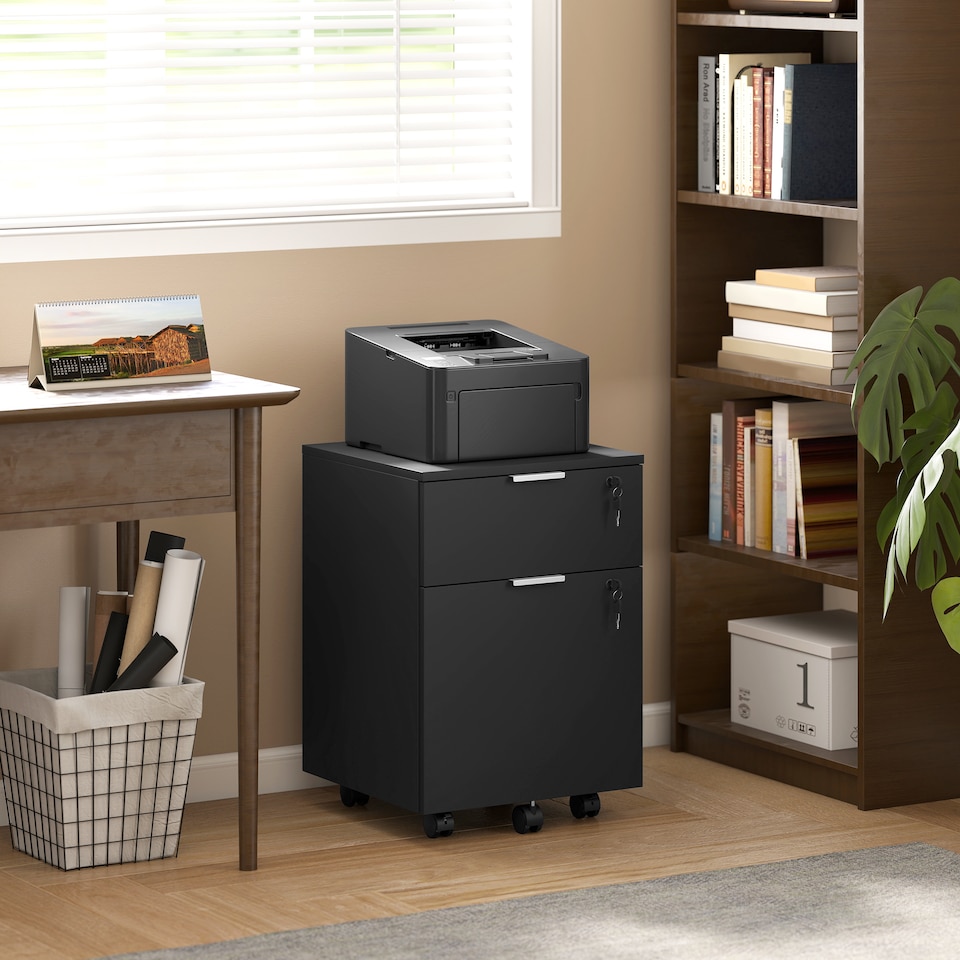 image 1 of HOMCOM 2 Drawer Filing Cabinet with Adjustable Hanging Bars for A4 and Letter