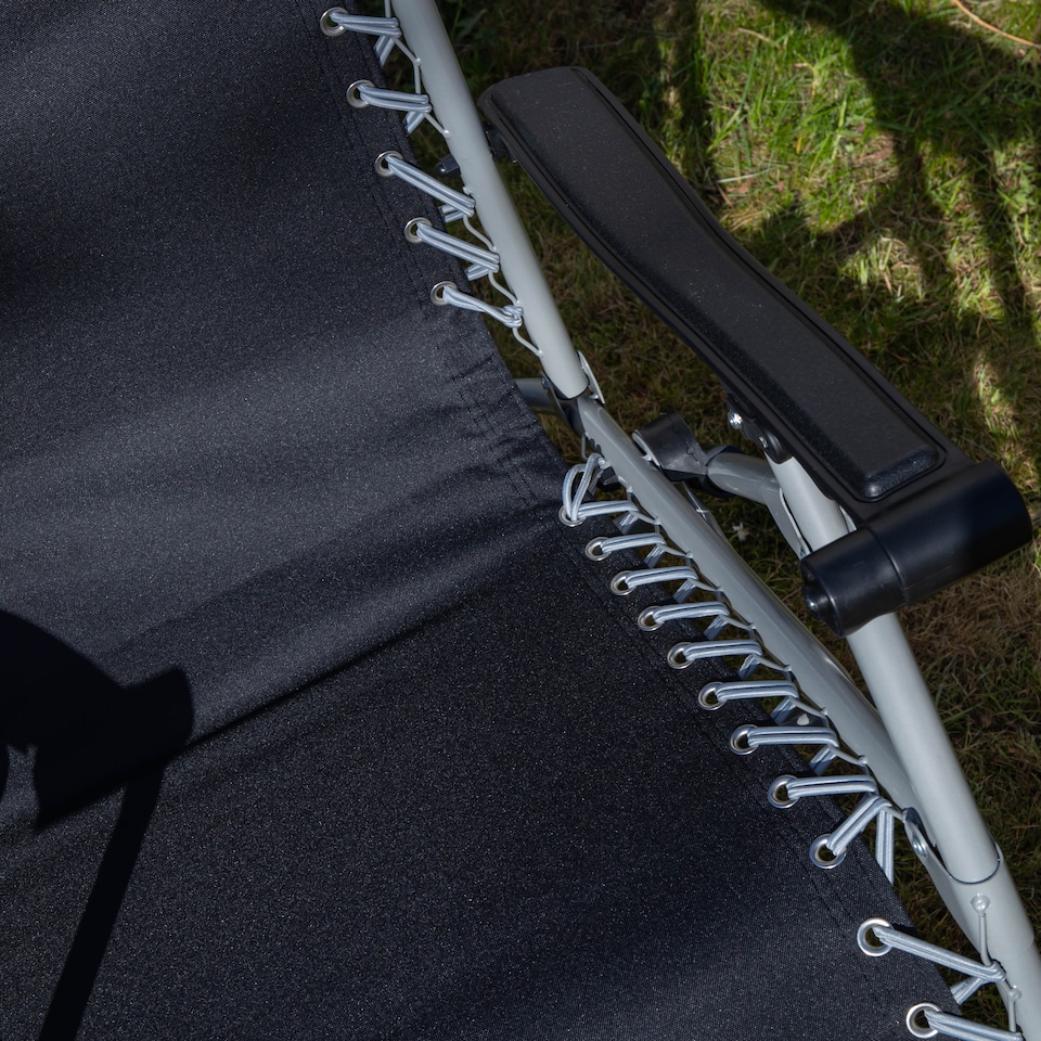 image 1 of Pair of Multi Position Garden Gravity Relaxer Chair / Sun Lounger - BLACK/SILVER