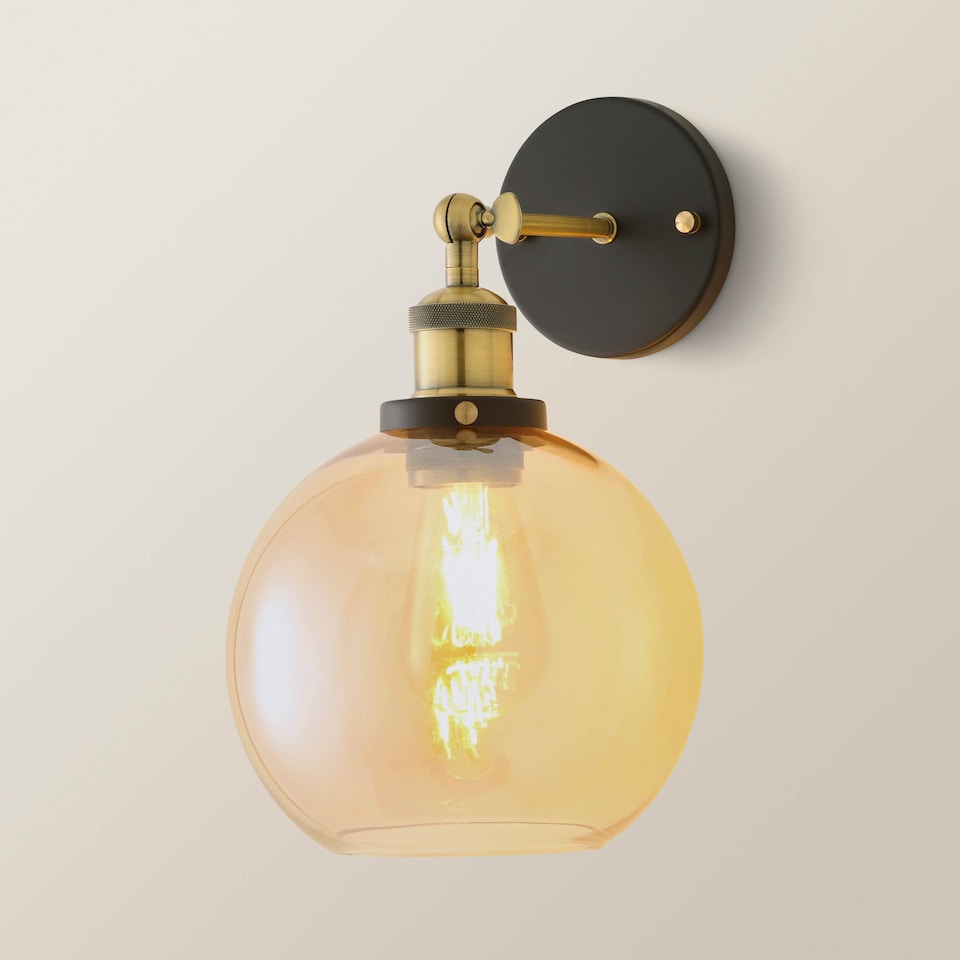 image 1 of ValueLights Sheridan Matte Black Wall Light & Bulb | Orange