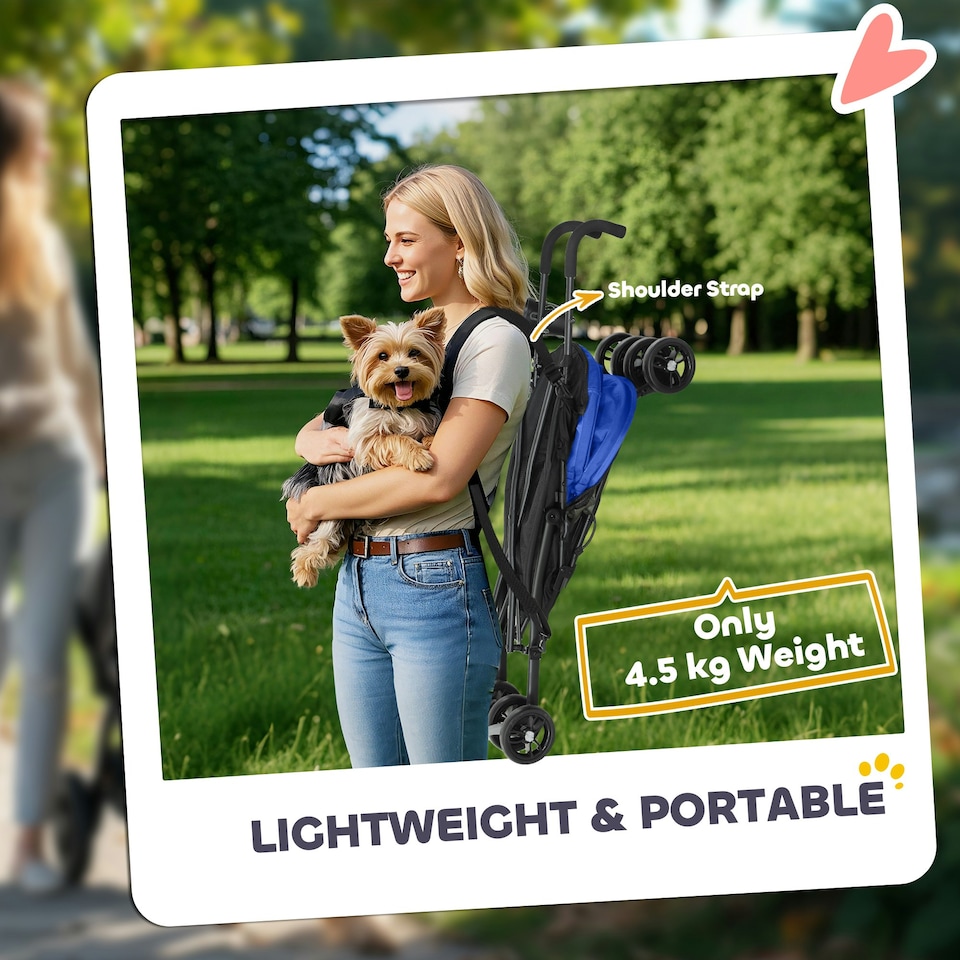 image 1 of PawHut Lightweight Foldable Dog Stroller for Mini Dogs, Dark Blue Blue