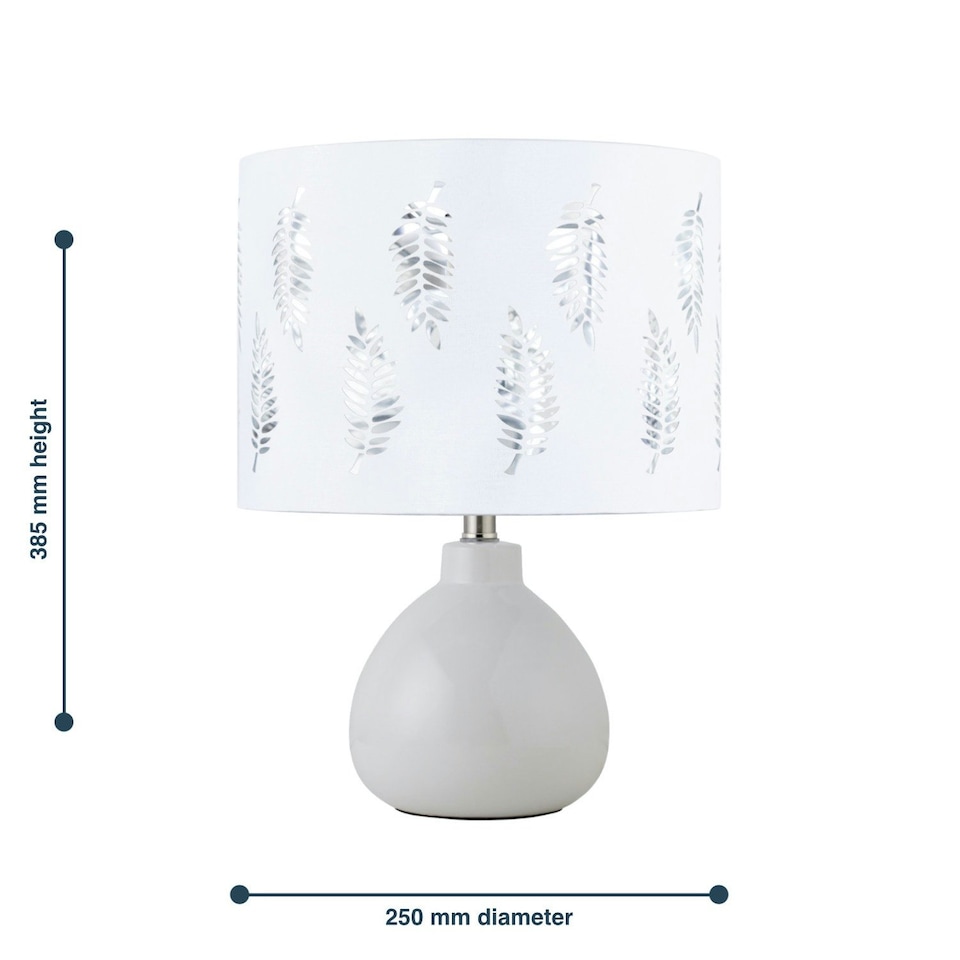 image 1 of Tuscan - White Ceramic Lamp with White Fern Shade White | White