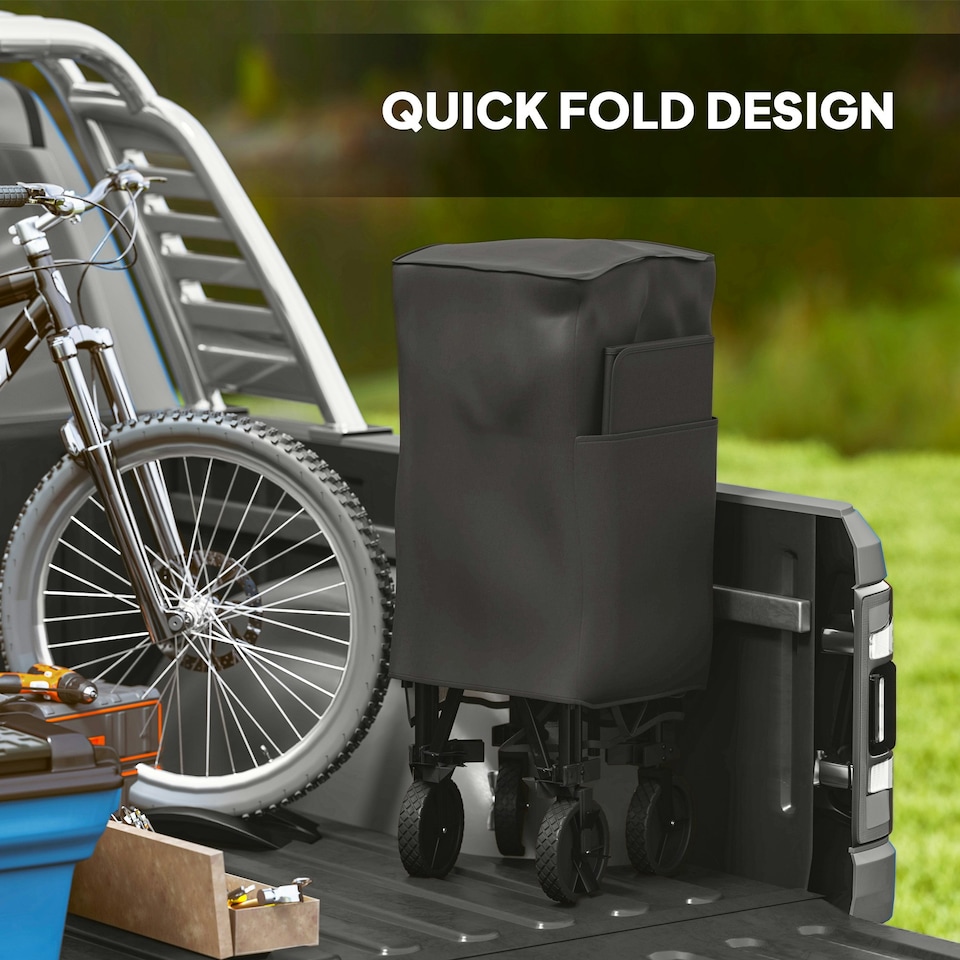 image 1 of Outsunny Double Decker Folding Trolley Cart on Wheels, 200KG Capacity Black