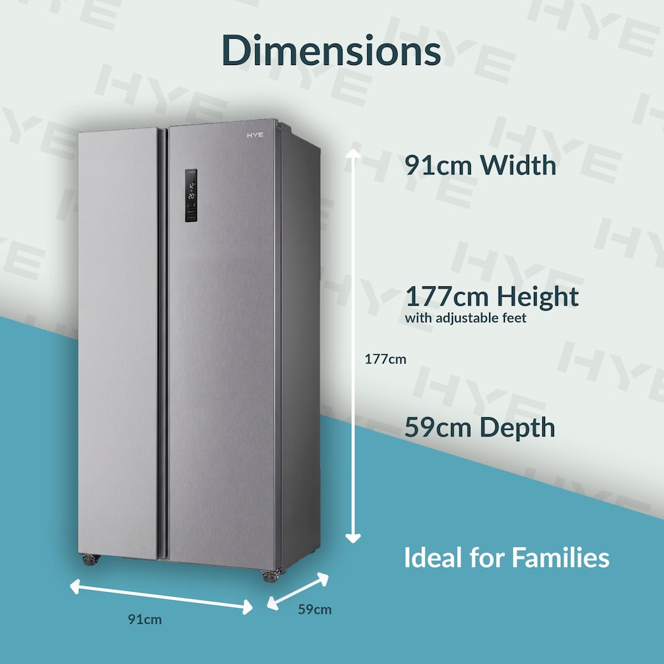 image 1 of HYE 442 Litre No Frost American Fridge Freezer, 91cm, Silver - RF01AM442S01
