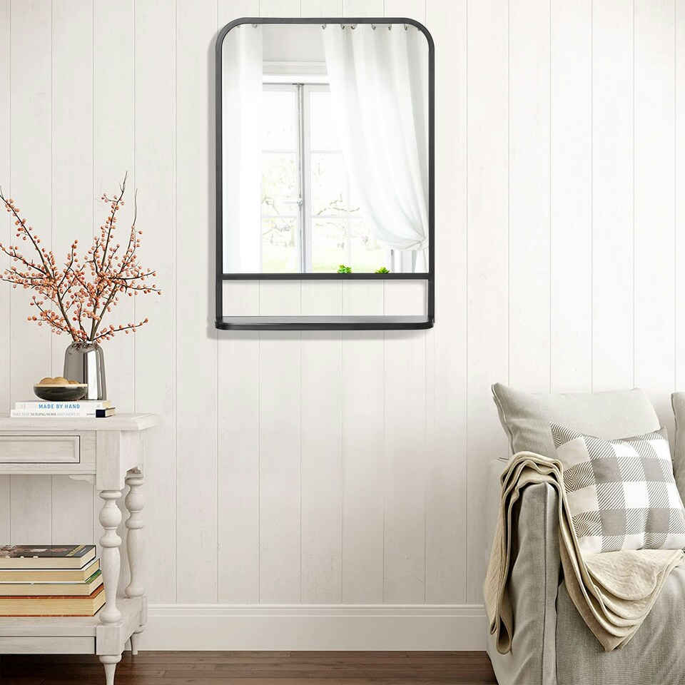 image 1 of HOMCOM Rectangle Wall Mirror with Shelf 70 x 50 cm, for Living Room, Bedroom