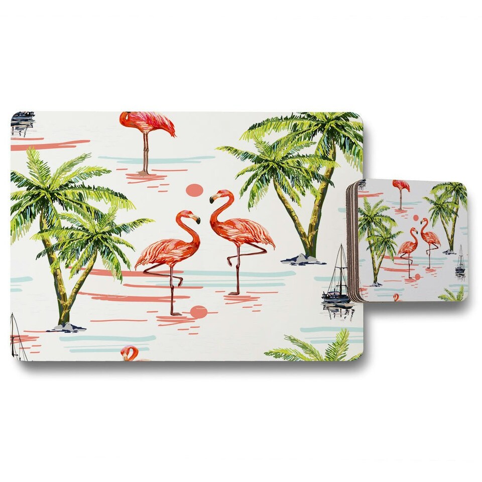 image 1 of Flamingo & Palm Trees (Placemat & Coaster Set)
