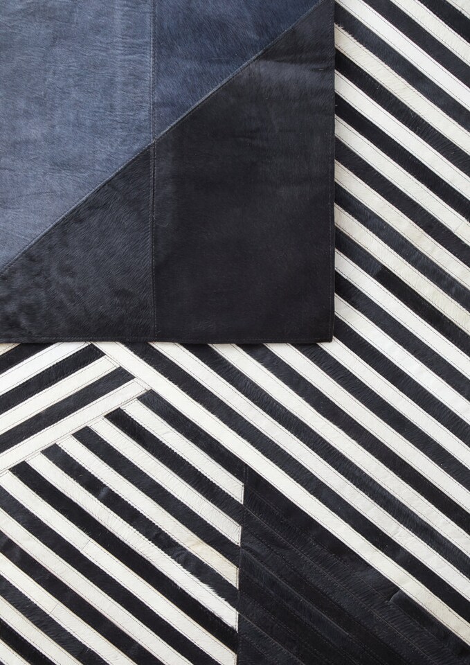 image 1 of Bosie Safira Small Black And Grey Deco Hair on Leather Rug | Black