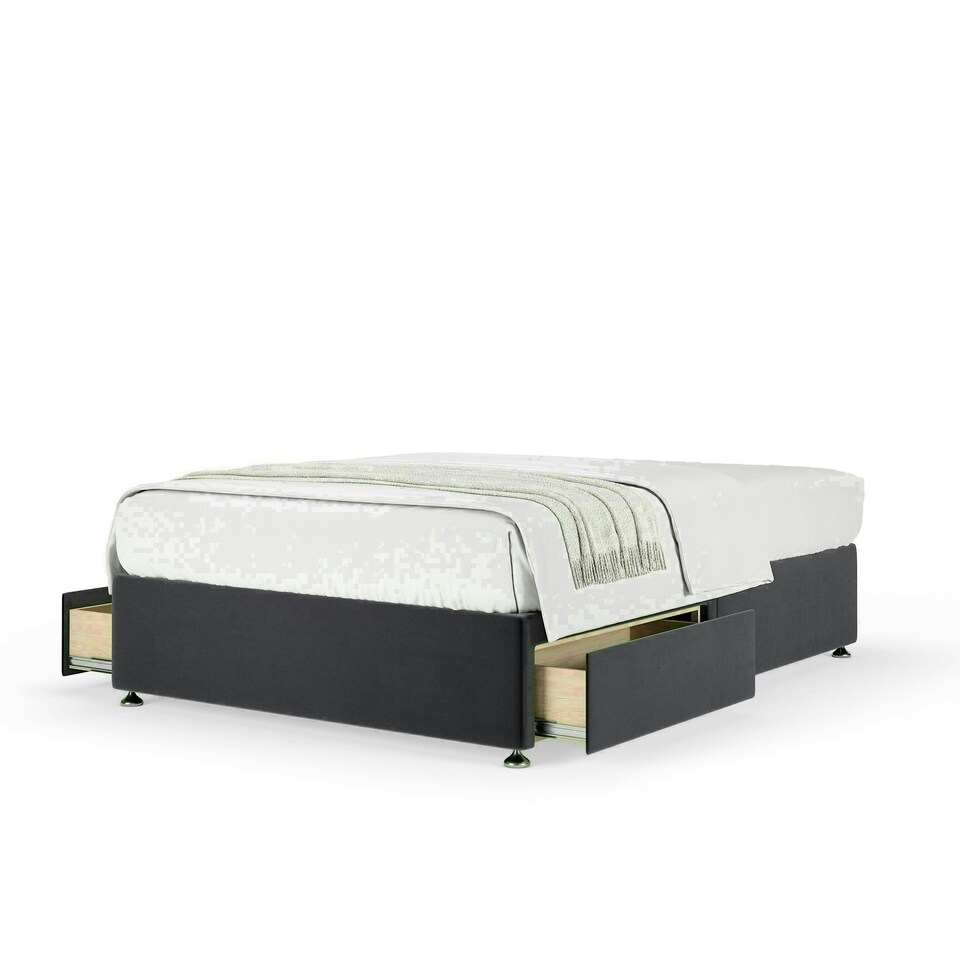 Graphite Plush Velvet 2 Drawer Divan Base King Size