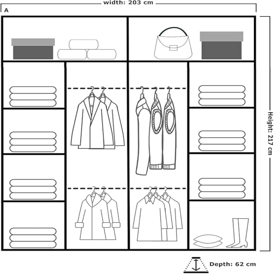 image 1 of Modern Geometric Mirror Sliding Door Wardrobe 203cm | White/Black/Grey 2-Door Bedroom Cabinet White | White203cm