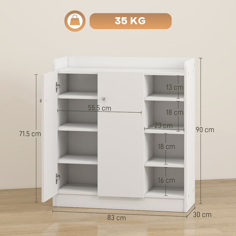 image 1 of HOMCOM Shoe Storage Cabinet Two Doors w  Adjustable 4 Shelves Cupboard Footwear Rack Stand Organiser Hallway White