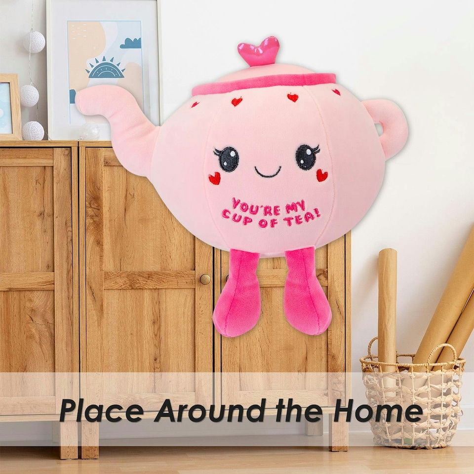 image 1 of Teapot Soft Toy Cute Plushie Huggable Cuddly Stuffed Toy 25cm Pink