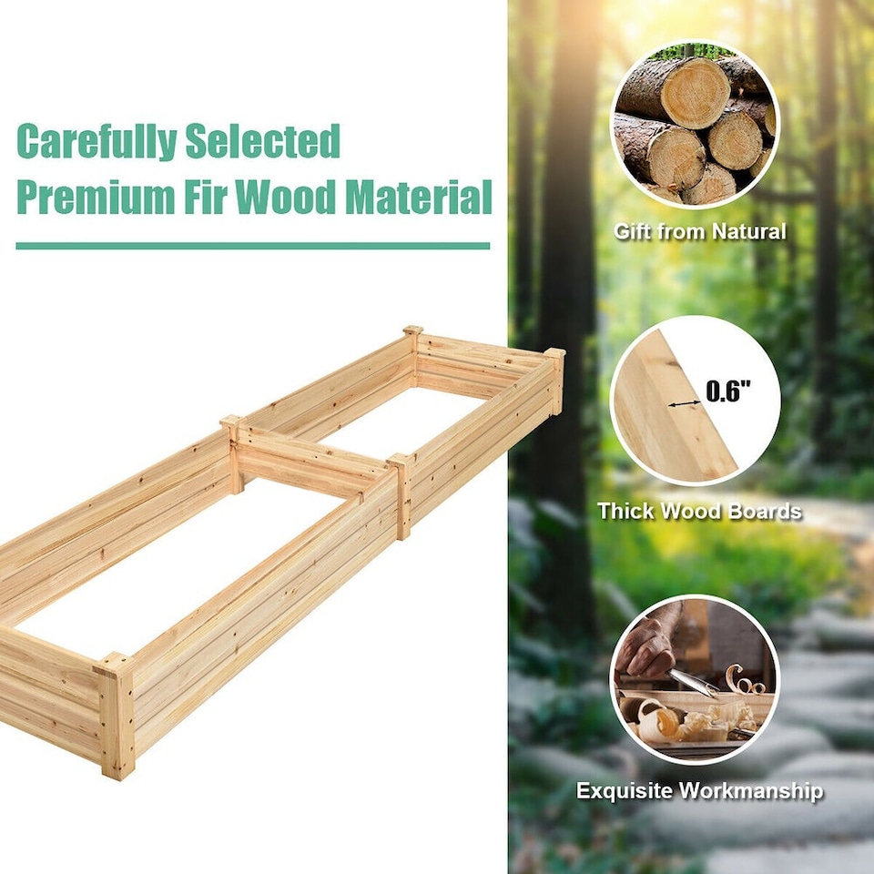 image 1 of Living and Home Solid Wood Raised Garden Bed with 2 Compartments | Brown | 243cm W x 61cm D x 25cm H