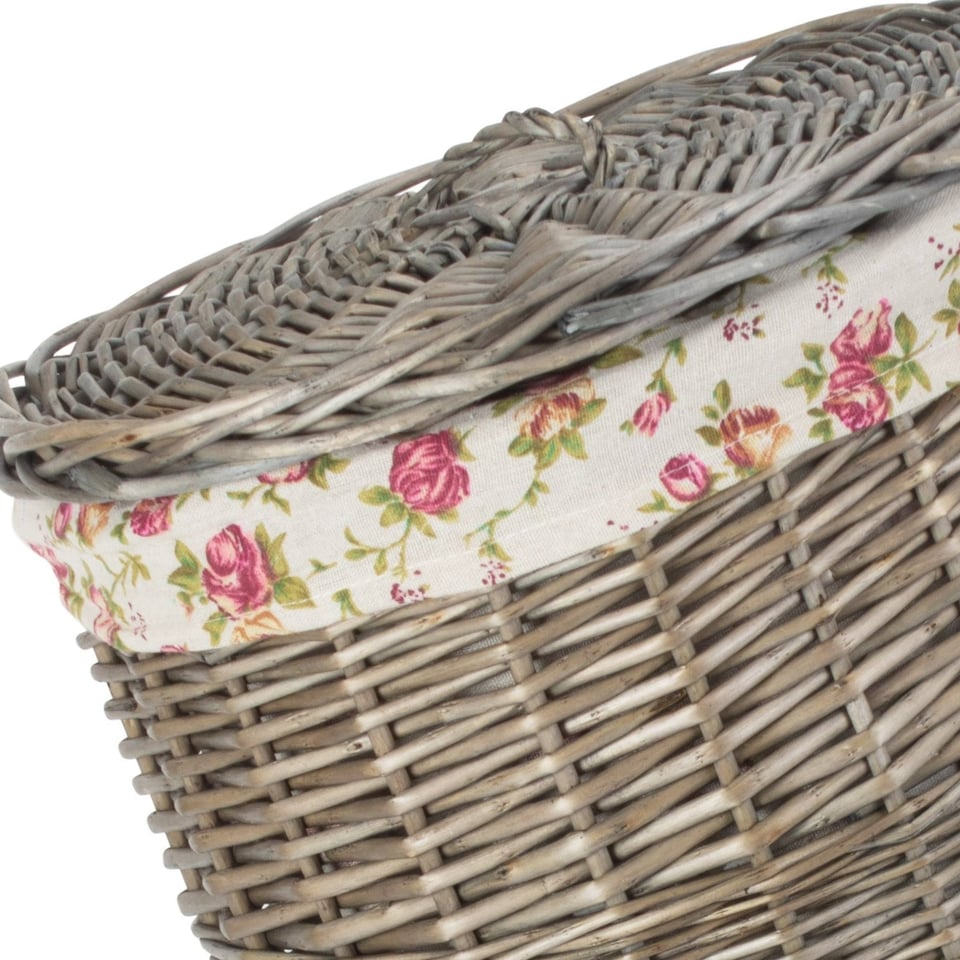 image 1 of Large Antique Wash Round Linen Basket With Garden Rose Lining | Multi | Garden Rose