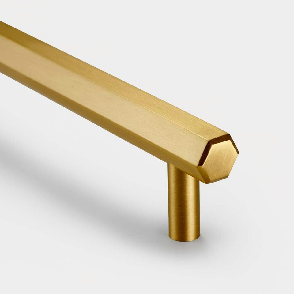 image 1 of Pushka Home Solid Brass Hexagon Bar Handle 224mm - Brushed Gold Finish Gold
