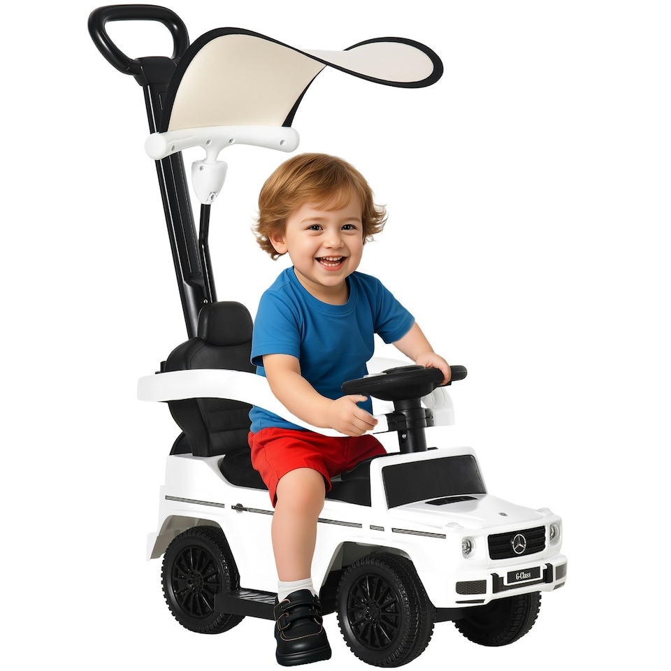 image 1 of HOMCOM Kids Ride-on Push Car 3 in 1 Benz G350 Baby Floor Slider Walker, White
