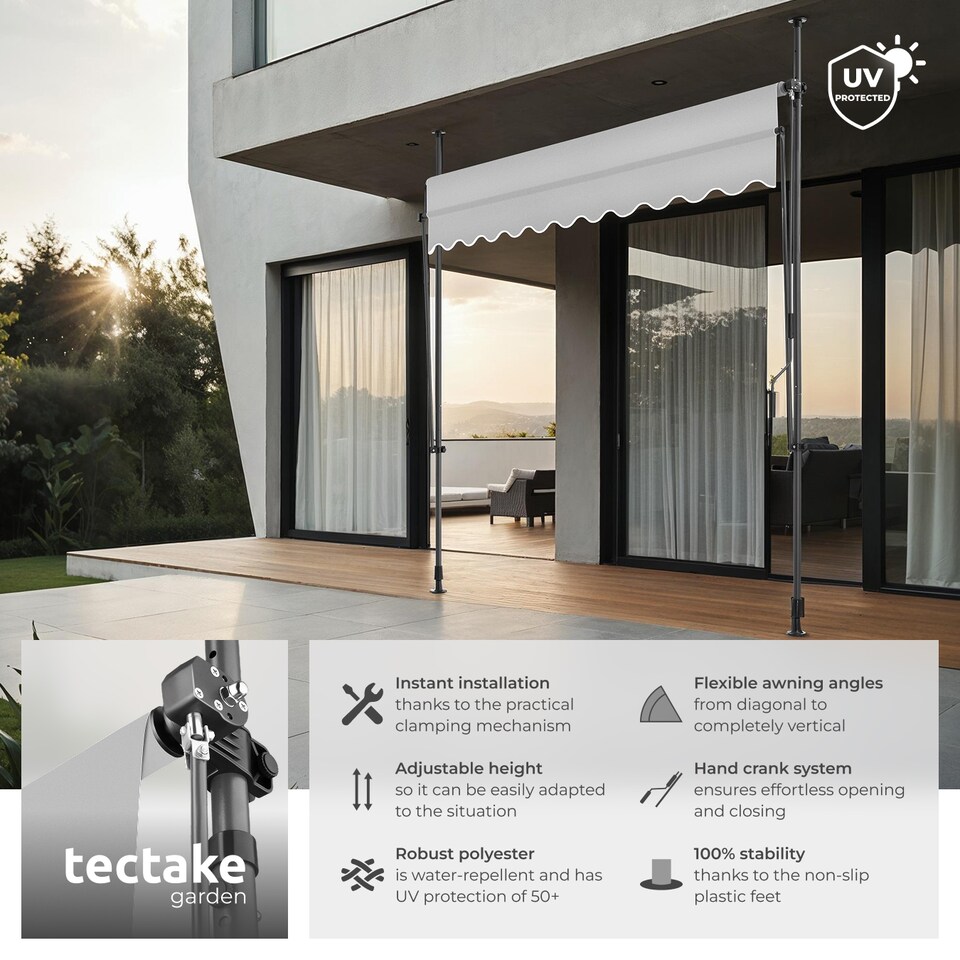 image 1 of Awning with hand crank - pressure fitted , height adjustable | Grey | light grey | 250 x 180 cm | 1