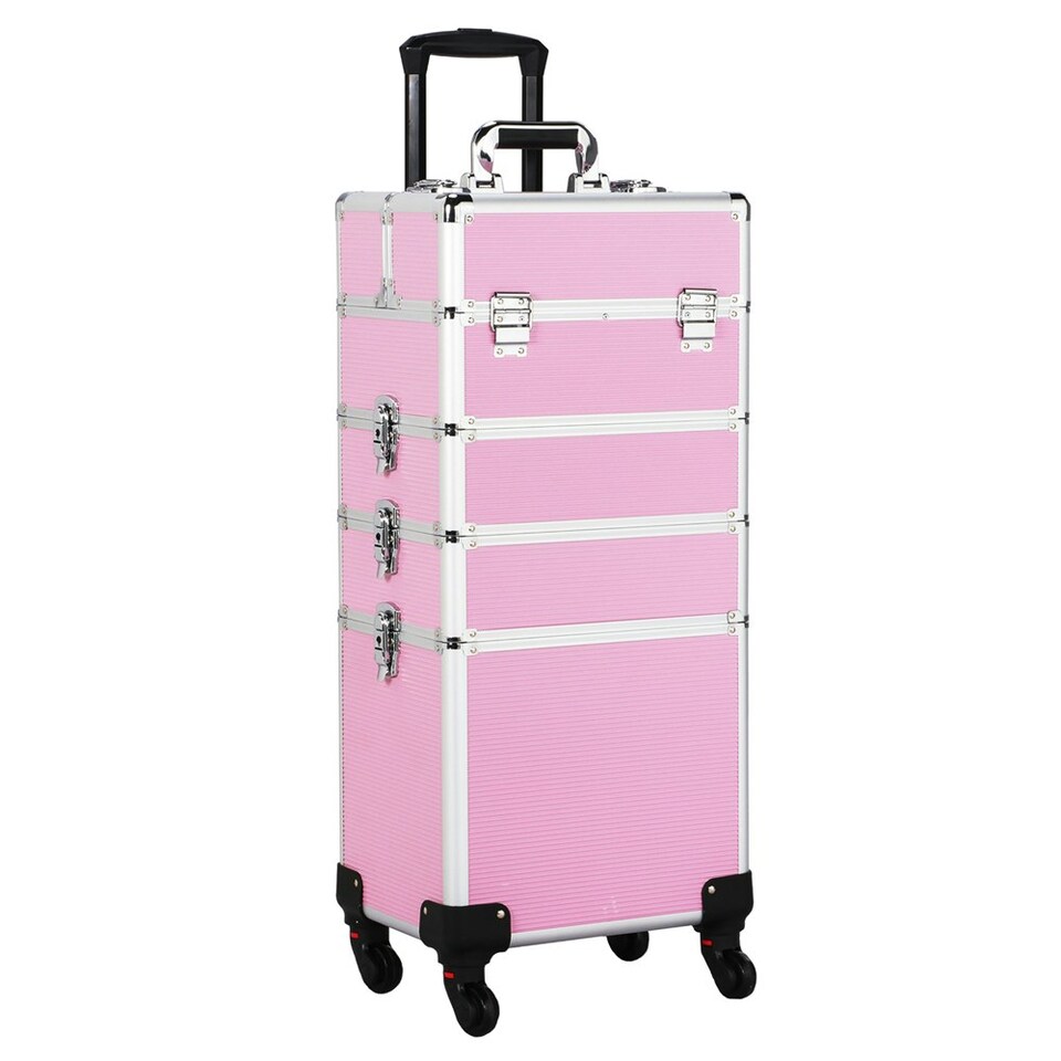 image 1 of Yaheetech 4-In-1 Rolling Makeup Trolley Case Aluminum Black | Pink