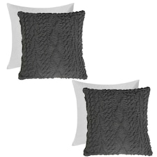 OHS 2 x Cable Knit Sherpa Texture Filled Cushions, 45x45cm - Grey