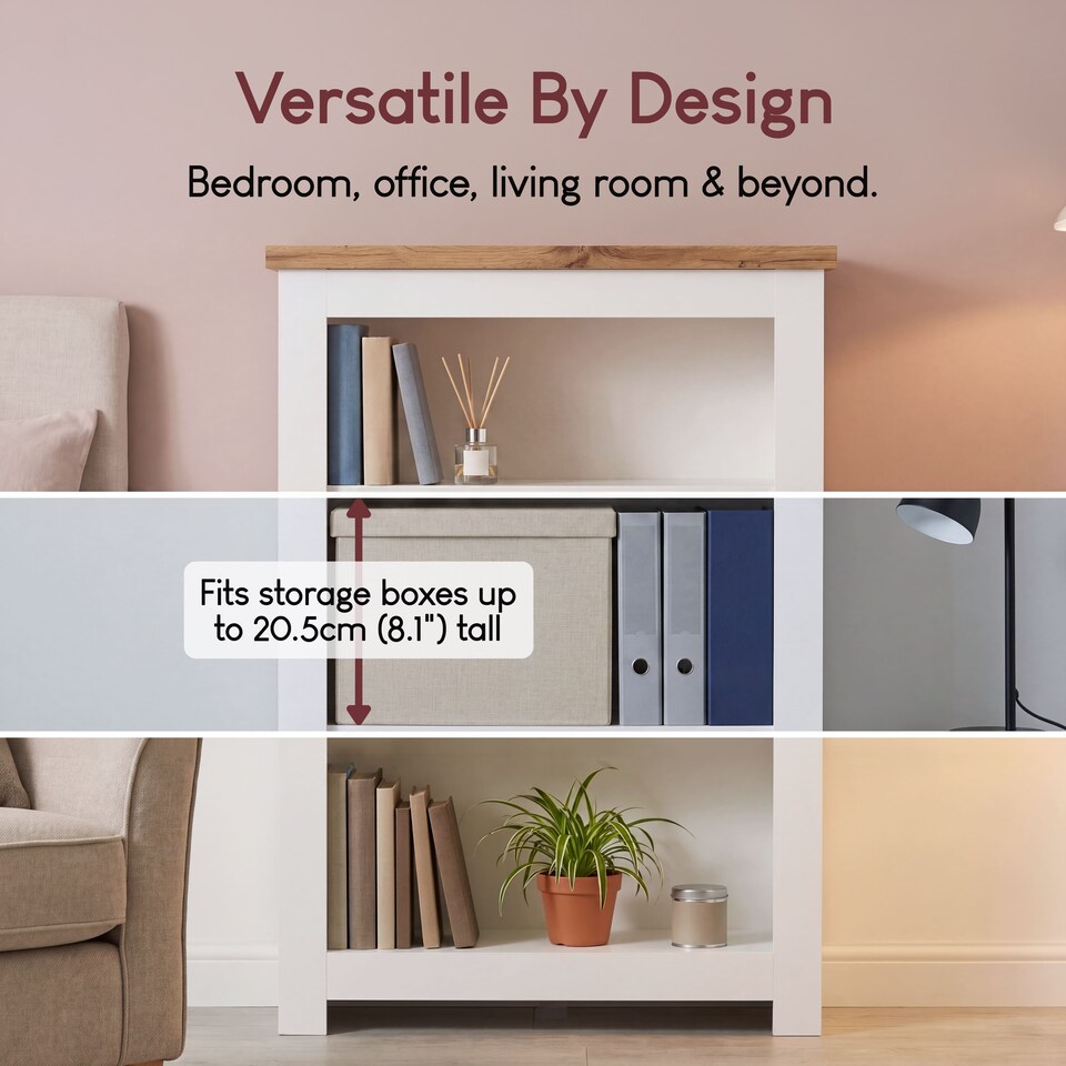 image 1 of Vida Designs Arlington 3 Tier Bookcase Shaker Style Display Storage, White & Oak
