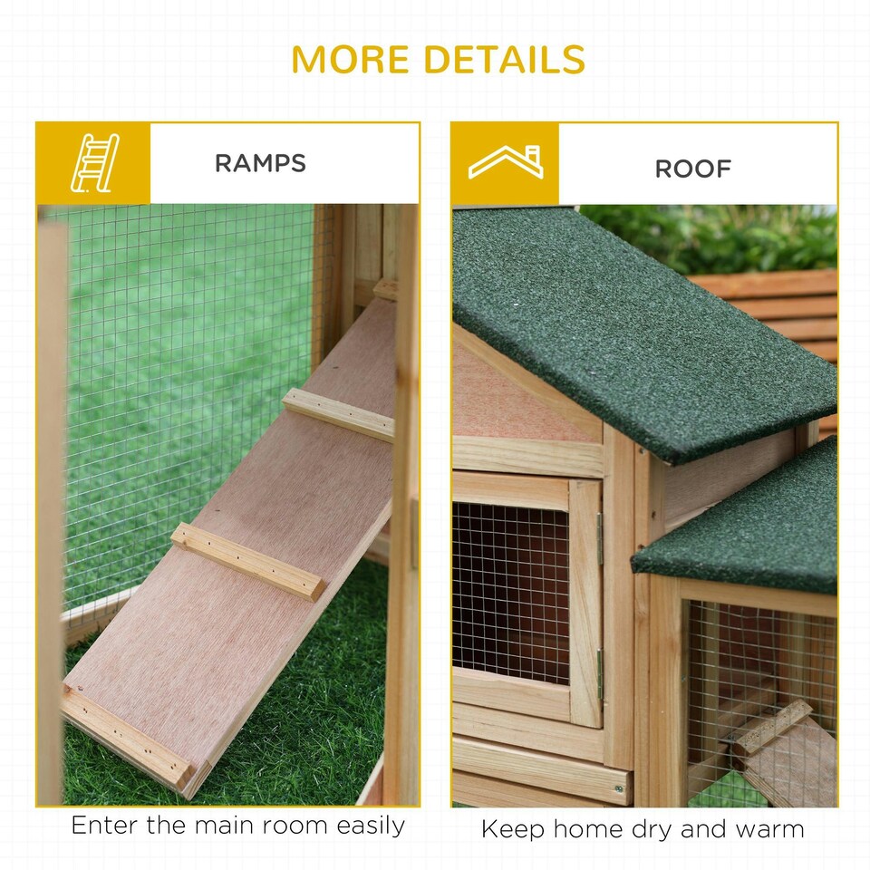 image 1 of PawHut Rabbit Hutch, Guinea Pig Hutch Outdoor Wooden 2 Storey Bunny House