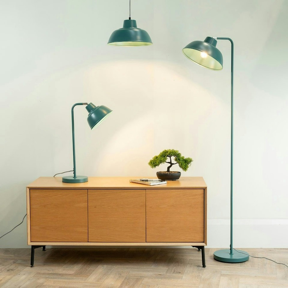 image 1 of ValueLights Morris Teal Retro Dome Metal Freestanding Floor Lamp with LED Bulb