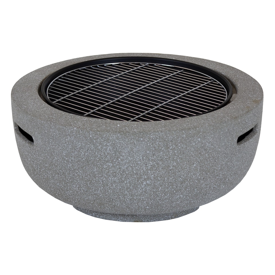 image 1 of Charles Bentley 60cm Round Magnesia Fire Pit with Mesh Cover Cooking Grill