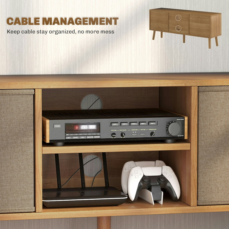 image 1 of HOMCOM Modern TV Cabinet Stand w/ Shelves & Drawers, Bedroom Brown