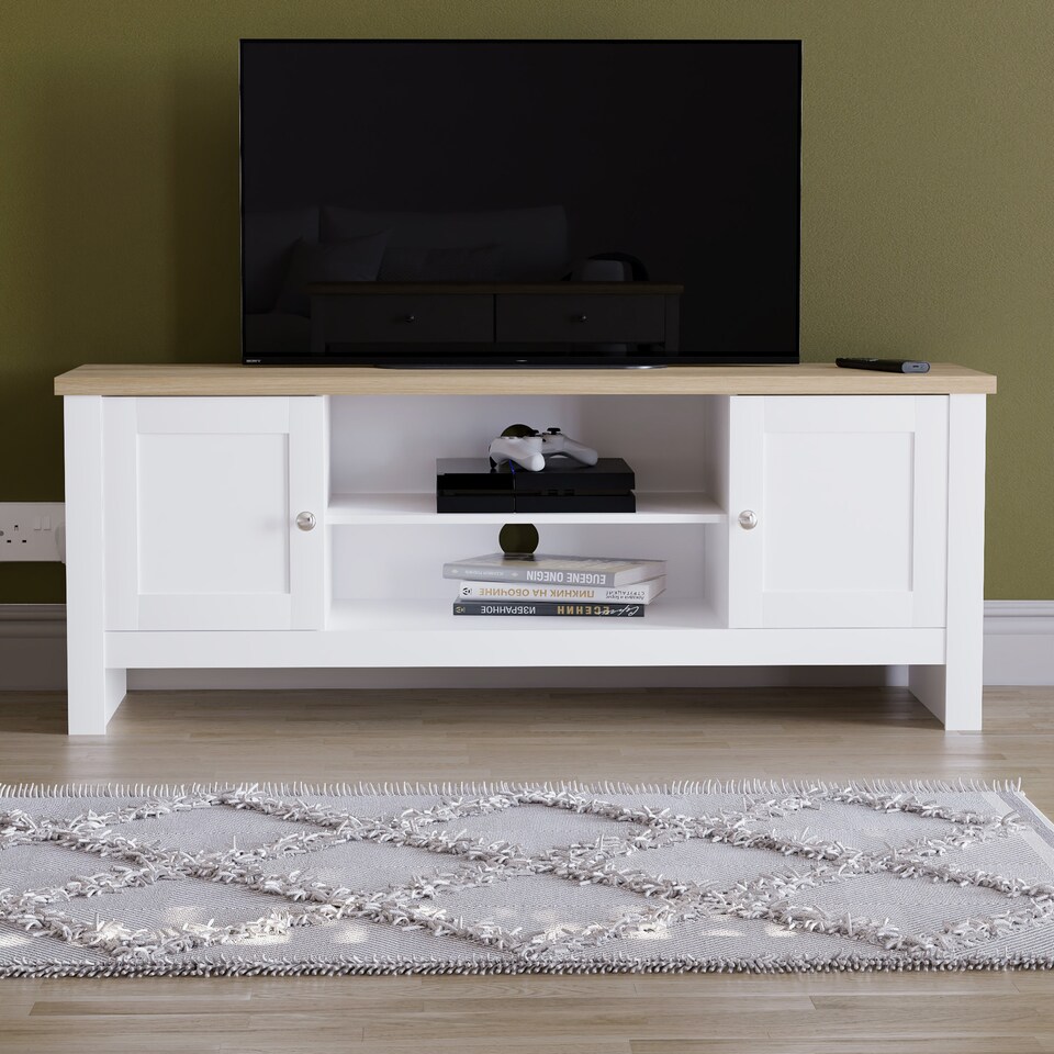 image 1 of Vida Designs Arlington 2 Door TV Unit Shaker Entertainment Storage, White & Oak | White | White & Oak | 1