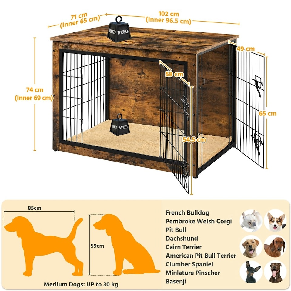 image 1 of Yaheetech 102 cm Dog Crate Furniture Brown | Rustic Brown